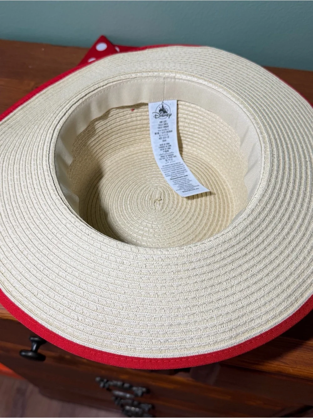 Disneyland Minnie Mouse Straw Sun Hat with Red Polka Dot Bow Disney